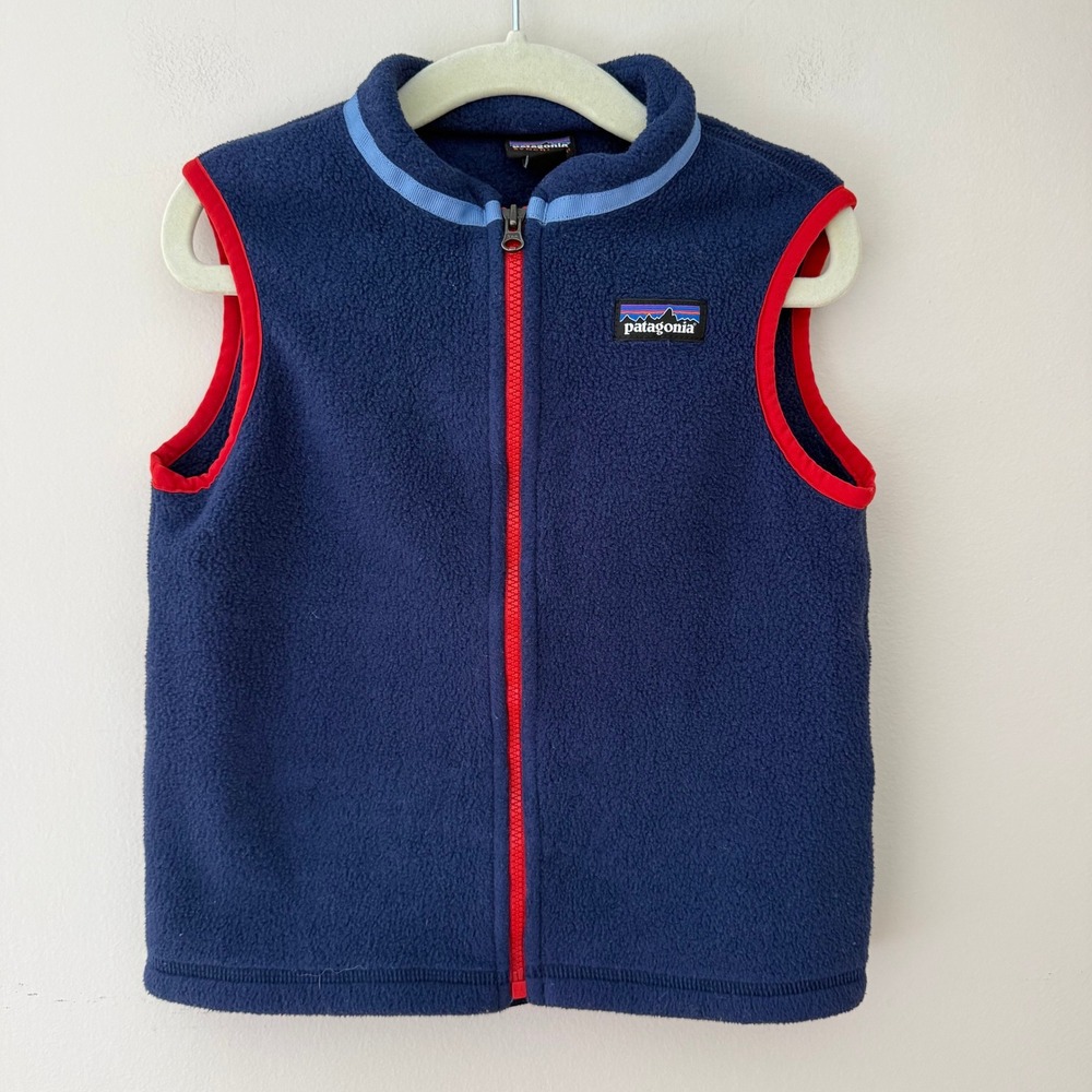 Patagonia Synchilla Fleece Vest Kids 4T Navy Blue Red Full Zip 65510